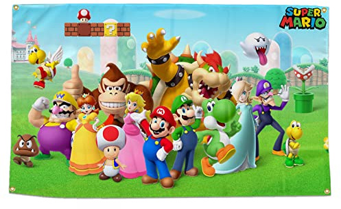 Super Mario nostalgische klassische Spielflaggen, 90x150 cm, mit vier Messing-Knopflöchern zum Aufhängen, geeignet für Innenbereich, Universität, Tapisserie, Kunstposter (nostalgischer Klassiker)