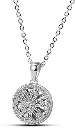 Dankadi Collier de Pendentif Moulin à Vent Tournant en 925 Argent, 46-50-56CM 18-22 Chaîne Originale avec Fleur Marguerite Tournesol Ronde Cadeau de Bijoux Naturel Cristal AAA Zircon pour Femme