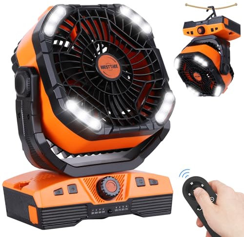 WESTTREE 20000mAh Camping Fan Oscillating Portable Fan Battery Powered Fans Rechargeable Camping essentials with Light Hook, 270° Pivot USB Desk Battery Operated Outdoor Tent Travel