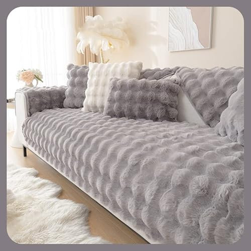 WYJHNLBEDC Sofa/Couch überzug/überwurf, Sofa überwurfdecke, Warmer Super Weicher Plush Sofabezug für Sofa L Form/U Form/Ecksofa 3/2/1 Sitzer, Sofaschutz Hund Kratzschutz Katze Grau 110x240cm