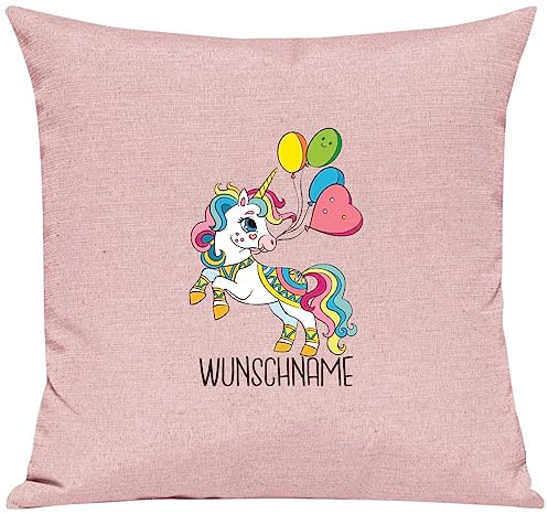 Kleckerliese Kissen Kissenhülle 40x40cm Kissenbezug Tiermotiv Tiere Einhorn Wunschname personalisiert, Farbe Rosa