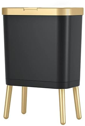 JINYCOME Kleine Küche Mülleimer, 15 Liters Schlanke Badezimmer Mülleimer mit Deckel Abfallkorb für Schlafzimmer Büro WC Wohnzimmer (schwarz mit Gold)