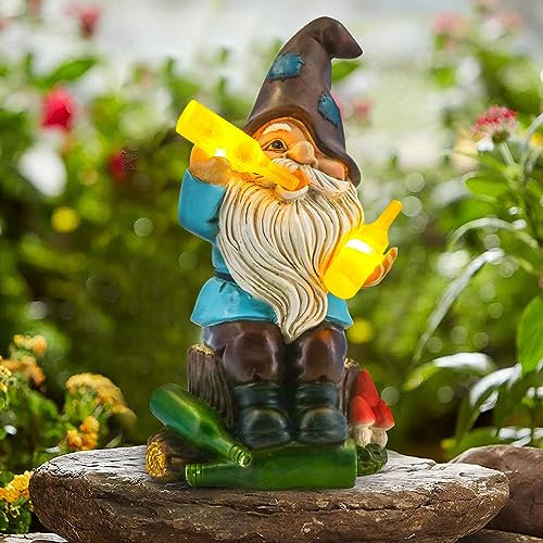 Gifts for Dad, Funny Garden Gnomes outdoor, Solar Gnomes Garden Ornaments Statue Lights, Dad Birthday Gifts for Men from Son, Daughter, Presents for Men Unique
