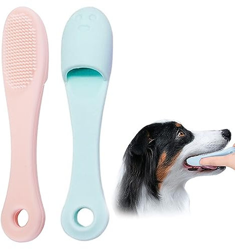 2pcs Cepillo de Dientes de Silicona para Perros y Gatos - Limpieza y Cuidado Dental de Mascotas (Azul+Rosa)