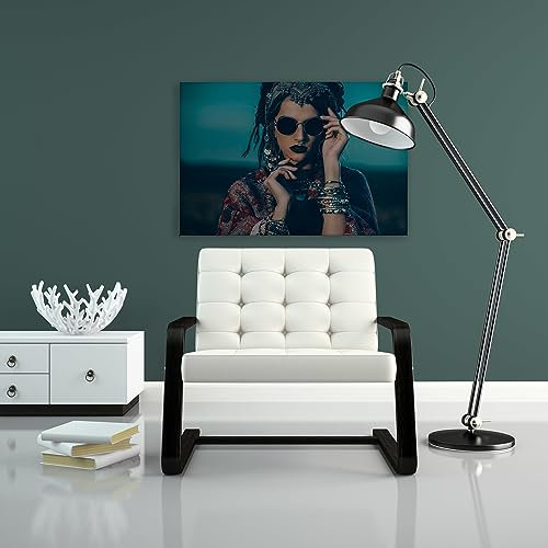 A.S. Création Leinwandbild Frau im Boho-Stil - Kunstdruck blau beige - 90x60 cm Querformat - Moderne Wanddekoration Schlafzimmer Wohnzimmer Küche - Bild auf Keilrahmen
