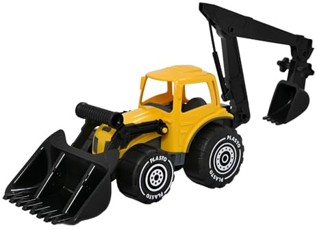 Plasto Traktor Mit Frontlader Und Bagger, Gelb/Schwarz