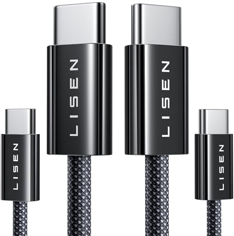 LISEN 240W USB C to USB C Cable [2-Pack 2m] USB C Charger Cable, Nylon Type C Charger Cable Fast Charging for iPhone 17 16 15 Pro Max, MacBook Pro/Air, iPad Pro, Galaxy S25 S24, Switch 2, Black
