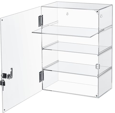Barydat Vitrine en acrylique avec serrure et clé de comptoir - Vitrine transparente multifonction pour magasin de détail (1 pièce, étagères amovibles, 4 niveaux)