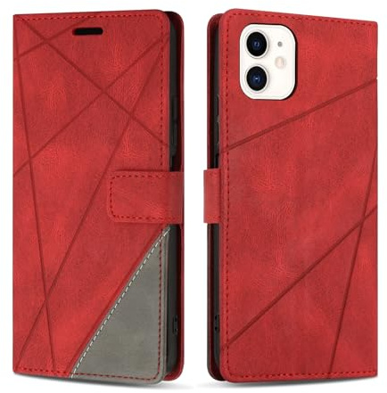 SONWO Case for iPhone 11, Premium PU Leather Flip Wallet Case Magnetic Closure Cover Case Card Slots kickstand Phone Case for iPhone 11, Red