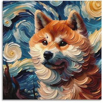 JLTC Tier-Poster, Kunst, Ölgemälde-Stil, japanisches Akita-Poster, dekoratives Gemälde, Leinwand-Wandposter und Kunstdruck, modernes Familienschlafzimmer-Dekor-Poster, 40 x 40 cm