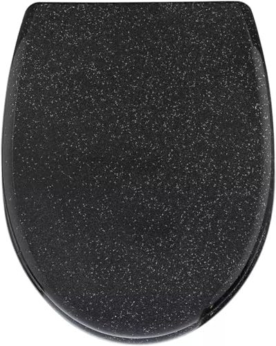 AAMEN Heavy Duty Black Glitter Toilet Seat Bathrooms Resin Toilet Seat, Toilet Seat Bathroom Accessories, Stylish Glitter Toilet Seat Hinge Quick Release, Black-H42xW34 (Toilet Seat),(BA-001@@)