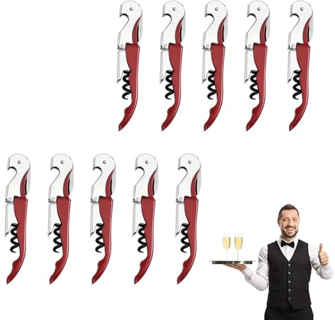Kellnermesser Rot Set of 10,3-in-1 Korkenzieher Wein + Flaschenöffner + Kurzmesser Kapseln,Weinöffner und Bieröffner Edelstahl