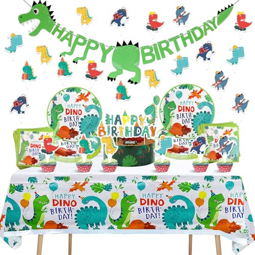 57 Piezas Vajilla Cumpleaños Infantil Platos Cumpleaños Infantil Pancarta Decoración de Tartas Plato de 7 Pulgadas Servilleta Mantel (180cm x 108cm) Capacidad para 10 Invitados