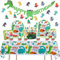 57 Pièces Anniversaire Dinosaure Deco Anniversaire Dinosaure Bannières Décorations pour gâteaux Assiette de 7 pouces Serviettes de table Nappe (180cm x 108cm) Can 10 Guests