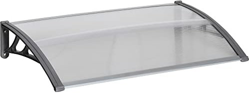 Outsunny Pensilina Tettoia da Esterno 110x60cm, Tettoia per Esterno in Policarbonato e Alluminio, per Balcone Finestre e Porte, Grigio e Trasparente