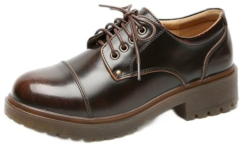 Zapatos Oxford con cordones para mujer, zapatos de piel con plataforma JK, Tacones marrones de 4,5 cm, 37 EU