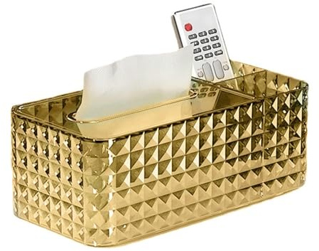 Taschentuchbox-Halter, Taschentuch-Aufbewahrungsbox, Papierbox, Serviettenspender, Behälter für Wohnzimmer, Schlafzimmer, Kommoden, Heimbüro (Bernstein Gold)
