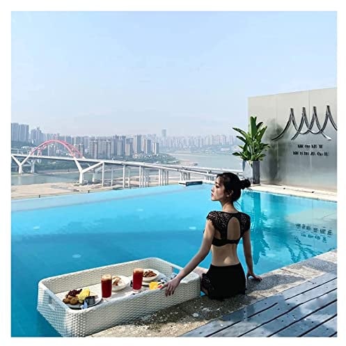 Luxuriöses schwimmendes Serviertablett, Pool-Tablett, Tisch, schwimmendes Tablett aus weißem Rattan, 100 x 50 x 20 cm, rechteckiges schwimmendes Pool-Tablett, Getränke und Essen