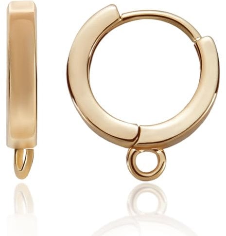 Beebeecraft 14Pcs 18K Gold Plated Leverback Earring Hooks Small Huggie Hoop Earrings with Loop French Ear Wires Lever Back Hooks for DIY Jewelry Making 0.47x0.59 Inch