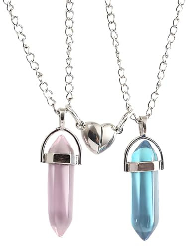 Reccisokz 2-Piece Crystal Friendship Necklaces - Bff & Best Friend Matching Heart Pendants (Pink, Blue)