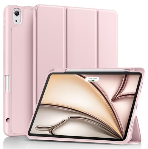Akkerds for iPad Air 11 Inch Case, iPad Air 4th 5th Generation Case 10.9 | for M4 2026/M3 2025/M2 2024/2022/2020 with Pencil Holder, Slim Trifold Stand Protective Cover with Soft TPU Back, Pink