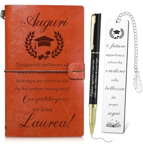 Clabby 3 Pezzi Set Regali di Laurea per Donna Studenti Amici Include Segnalibro con Frasi Motivazionali Quaderno e Penna Segnalibro Metallo per Colleghi Maestra