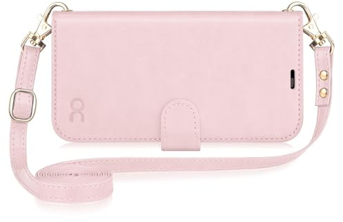 OCASE Coque pour iPhone 16 Plus Con Lanière Détachable Rose | Blocage RFID, Coque à Rabat, Fermoir Magnétique, Housse Portefeuille en Cuir PU, Béquille, Fentes Cartes, Protection Antichoc