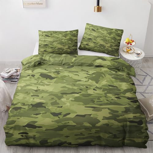 ZyxMehtic Tarnung Bettwäsche 135x200 2teilig, Armee Camo Bettwäsche Set 135x200, Weich Mikrofaser Wende 1 Bettbezüge 135x200 und 1 Kissenbezug 80x80cm mit Reißverschluss