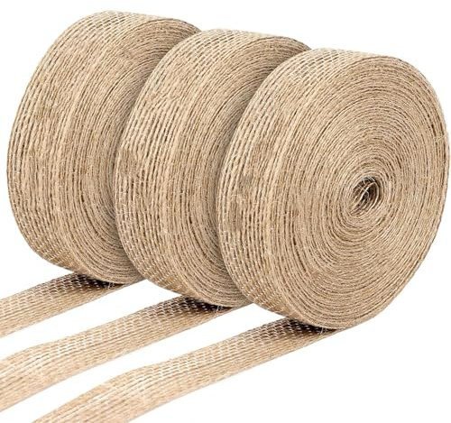 30M Juteband, 2cm Sackleinen Band, Geschenkband Breit, Dekoband Jute, für DIY Handwerk Verpackung, Geschenk, Hochzeit, Weihnachten, Esstisch, Blumenstrauß Dekoration, 10m/Rollen