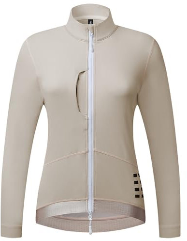 EFGETD Fahrradjacke Frauen Winter Warm Up Langarm Jersey Fleece Atmungsaktiv Mantel Fahrrad Kleidung Radjacke for Rennrad Mountainbike Radfahren(Beige,S)