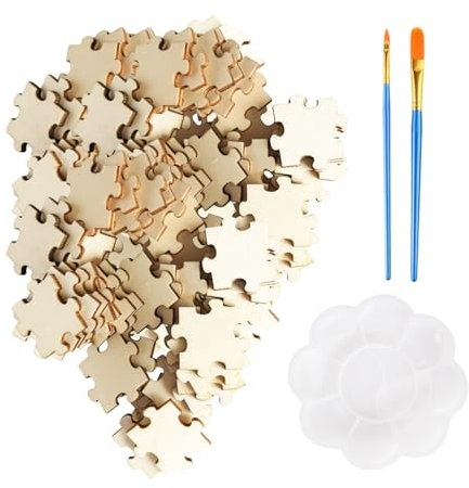 CVFRTT 100 Pieces Of Wood Pieces, Equipped With 1 Piece Of Palette And 2 Pieces Of Paint Brushes, Diy Wooden Puzzle Materials, Painting Tools, Handicraft Materials, Educational Toys For Children