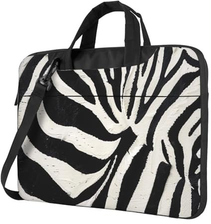 Zebra Animal Printed Laptoptasche für Laptops - Ultradünne stoßfeste Laptop-Umhängetasche mit Schultergurt und Griff, Schwarz , 15.6 inch