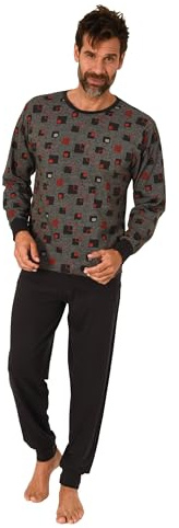 Normann Herren Langarm Schlafanzug Pyjama mit Bündchen in eleganter Allover Optik, Farbe:rot, Größe:54