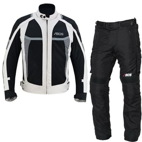 BOSmoto Motorradanzug Textil mit Protektoren – Atmungsaktive und wasserdichte Motorradbekleidung für Herren,Motorrad Textil Kombi Grau,Motorrad Jacke und Hose (GRAY, L)