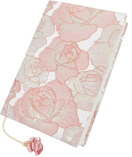MAMUNU Rosa Buchumschlag, Waschbarer Wiederverwendbarer Buchschutz, A5 Buchhüllen aus Stoff mit Rosa Rosenblume, Handgefertigte Bucheinband Dekorativer Buchschutz Für die Meisten