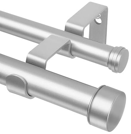 HOTOZON Vorhangstange 2 läufig 80-365 cm, Gardinenstange Doppelläufig Silber mit Klassischem Endstück, 25 mm Gardinenstangen Ausziehbar mit Halterungen für Wohnzimmer, Küche, Schlafzimmer