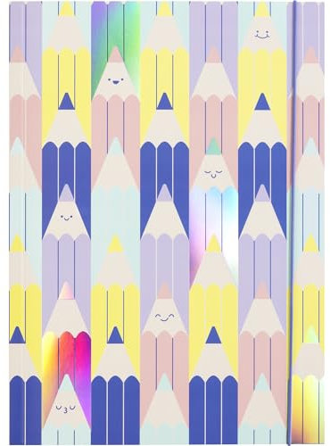 folia 69021 - Sammelmappe A3 HOTFOIL COLOURFUL PENCILS, Zeichenmappe aus FSC-Mix Papier mit Folienveredelung, Mappe aus stabilem Karton mit Gummiband