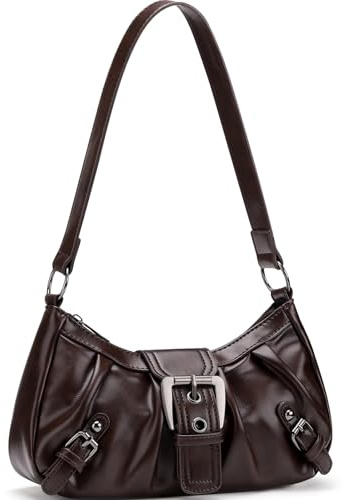 WantGor Frauen Schultertasche Clutch Tote Taschen Top Griff Tasche Reißverschluss Vintage Handtasche Schnalle Punk Hobo Taschen Trendy Unterarmtasche (Dunkelbraun)