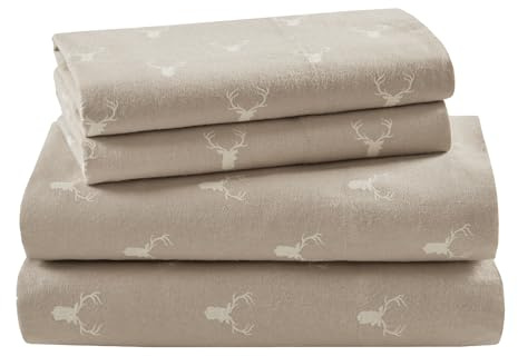 Woolrich Cotton Sheet Set Cottage Charms Print, 100% Cotton Flannel Sheets Warm & Fuzzy Bedding Set King Size Sheets, Fitted Pocket Fits Up to 14 Mattress, King Stag Head, 4 Piece