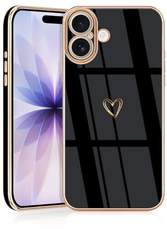 JRIANY for iPhone 17 Case, Protective Flexible Silicone Phone Case with Cute Design Love Heart Pattern Shockproof Bumper Cover Compatible with Apple iPhone 17 - Black