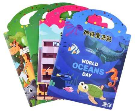 4 Stück 3D Wiederverwendbare Stickerbuch für Kinder ab 2 Jahre, Sticker Zoo Ozean Dinosaurier Transport, Abziehbare Aufkleber Lernspielzeug, Geburtstag Party Zubehör