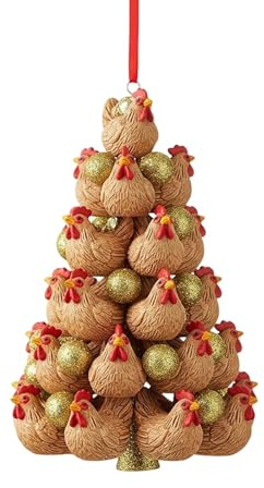 Stapelbare Hühner Weihnachtsbaumschmuck 8cm | 2D Acryl Bauernhof Tiere in Gold-Beige | Lustige Christbaumkugeln & Deko-Anhänger | Festliche Tier-Figuren (A)
