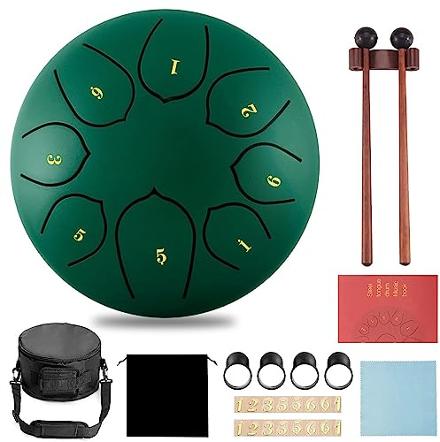 CIRULLI Stahl-Zungentrommel, 8 Noten, 15 cm, Kreisstrommel, Stahl, Zunge, Percussion, mit Zubehörbox, Tasche, Pick, Musikbuch und Stäbchen
