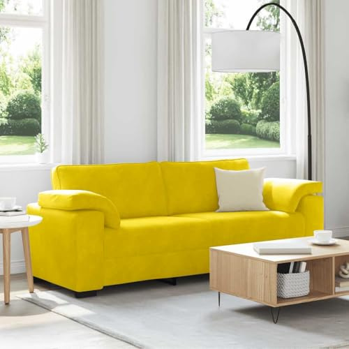 HETFTJN 3-Sitzer Samtsofa Gelb 219 x 77 x 82 cm Modernes Schlafsofa mit Holz-Armlehnen Bequemes Couchgarnitur für Living Room Schlafzimmer Büro und Balkon
