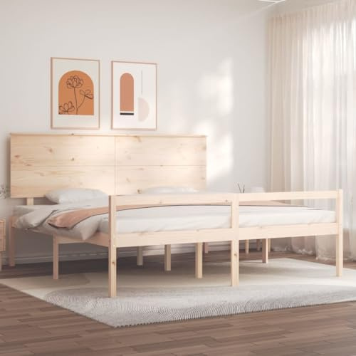 LoogCape Seniorenbett Super Kingsize Massivholz Kiefer, 180x200cm, hohe Schlafhöhe 45cm, mit Kopfteil, viel Stauraum, robuste Latten, für Schlafzimmer, Massivholzbett