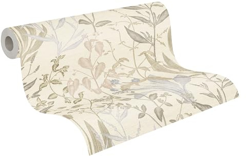 A.S. Création Floral-Vliestapete – Grau, Grün, Blau – 10,05 x 0,53 m | Florales Floral-Motivals Akzent – schimmernde Motivtapete im Metallic-Look, einfach zu verkleben & spurlos abziehbar