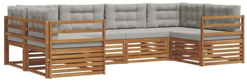 vidaXL Sofagarnituren 6 pcs Natürlich und Hellgrau Massivholz Akazie, Moderner Garten-Sofa, strapazierfähiges Terrassen-Set, Bequeme Sitzmöbel für Deine Lounge-Atmosphäre