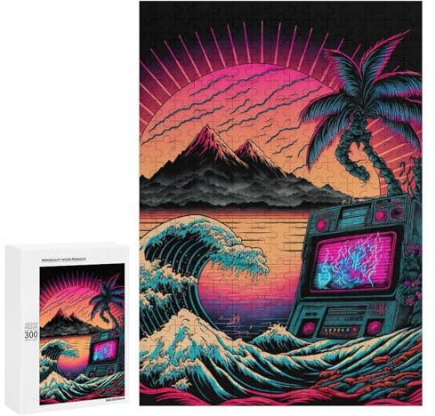 Puzzle Für Teenager 300 PCS Neon Sunset Boombox Wave Puzzles Für Erwachsene, Lustige Spiele, Heimdekoration, Geburtstagsgeschenke Und Einzigartige Geschenke 300 PCS