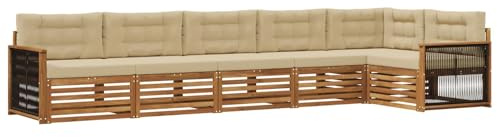 vidaXL Outdoor-Sofagarnitur mit Kissen 6 pcs Natur und Beige, Patio-Sofa, langlebige Gartensitzmöbel, modernes Lounge-Set für Komfort im Freien