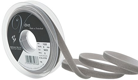 Berisfords Velvet Ribbon Grey 15mm - Nylon Craft Ribbon for Sewing, Gift Wrapping and Hair Accessories